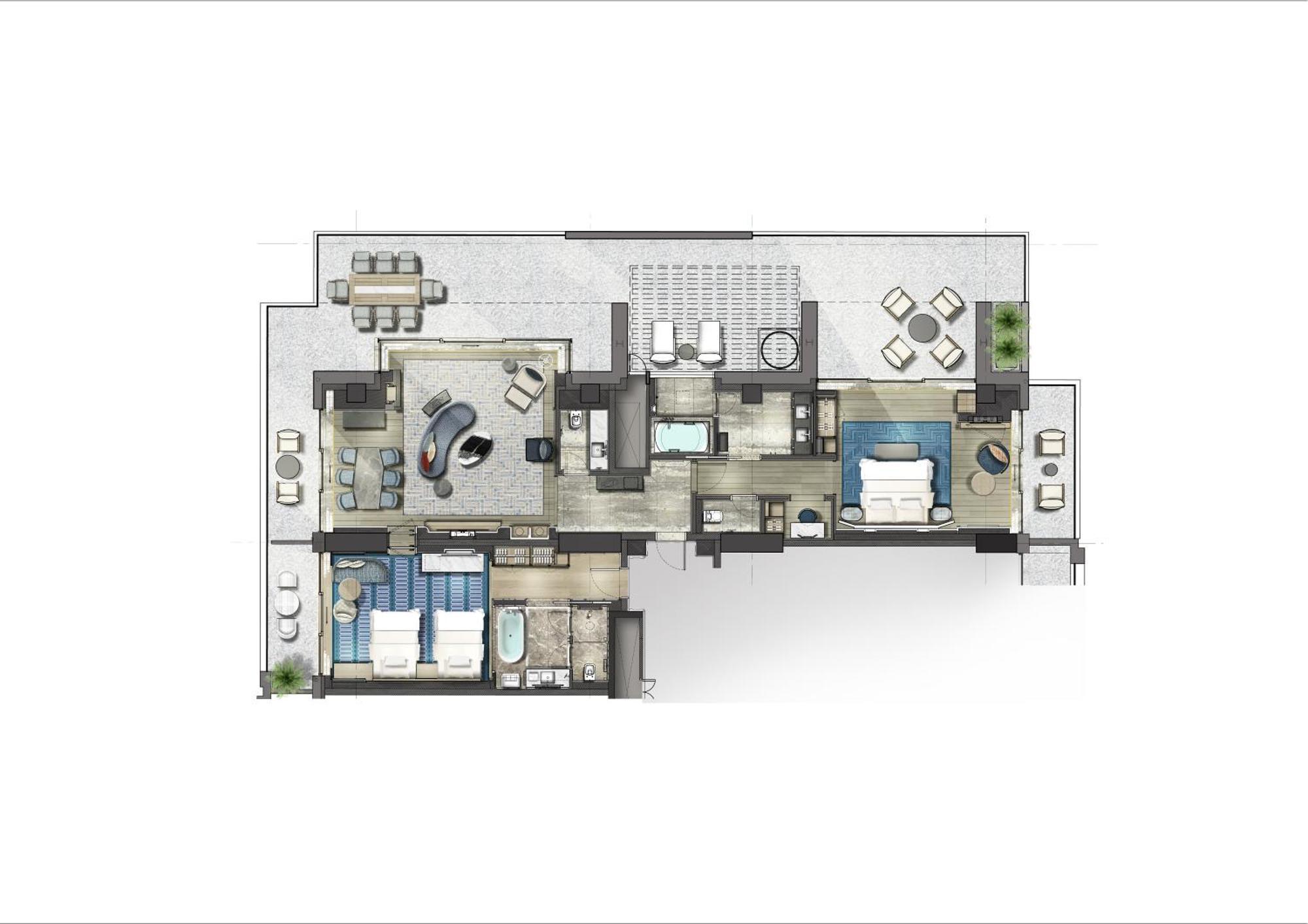 City Of Dreams Mediterranean - Integrated Resort, Casino & Entertainment ลิมาซอล ห้อง รูปภาพ Floorplan of a typical apartment